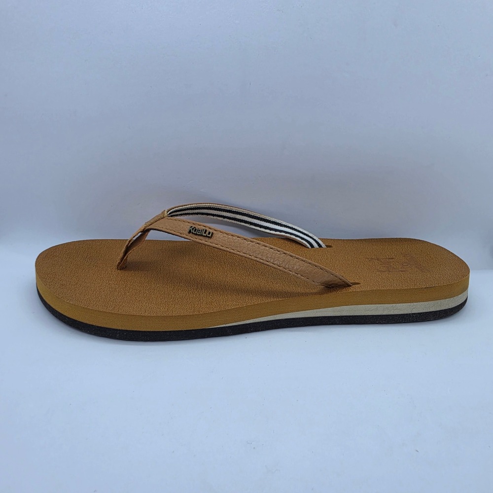 KuaiLu Tan Brown Flip Flop Sandals Striped Strap Thong Beach Shoes Womens 10.5in - Picture 8 of 11